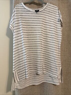 Bobeau Striped Short Sleeve Knit Top - White & Black 1x